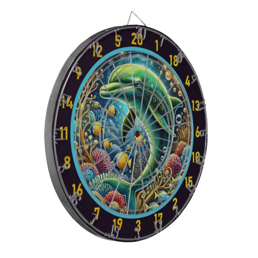 Koraal Elegantie Dolfijn Dartbord Display (Voorkant Links)