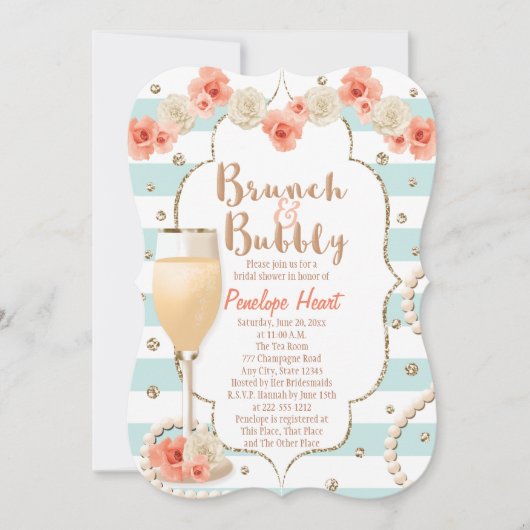 Koraal en Aqua Brunch en Bubble Vrijgezellenfeest Kaart (Voorkant)