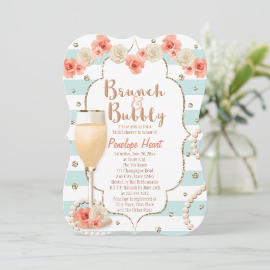 Koraal en Aqua Brunch en Bubble Vrijgezellenfeest Kaart (Staand voorkant)