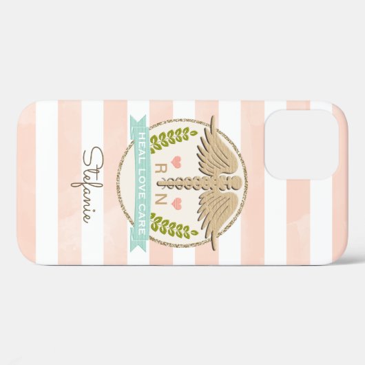 Koraal en Aqua Caduceus Nurse Case-Mate iPhone Case (Achterkant (horizontaal))