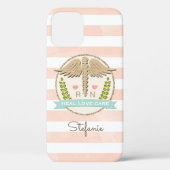 Koraal en Aqua Caduceus Nurse Case-Mate iPhone Case (Achterkant)