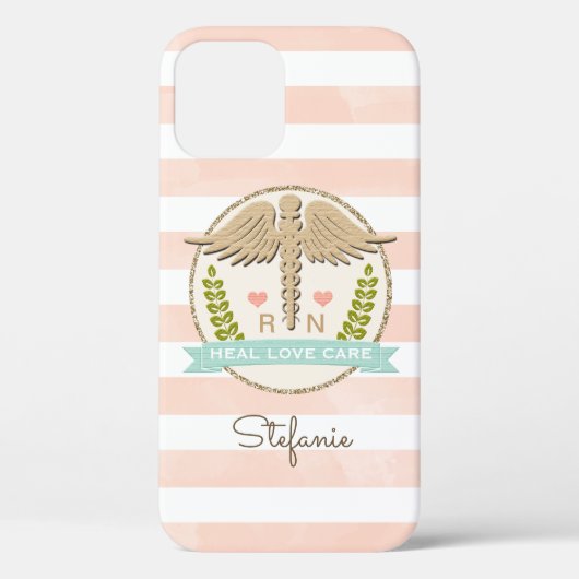 Koraal en Aqua Caduceus Nurse Case-Mate iPhone Case (Achterkant)