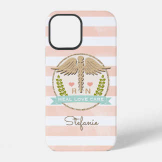 Koraal en Aqua Caduceus Nurse iPhone 12 Hoesje