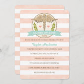Koraal en Aqua Caduceus Nursing School Afstuderen Kaart (Voorkant / Achterkant)