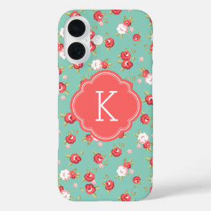Koraal en Aqua Chic  Afdrukmonogram iPhone 16 Hoesje
