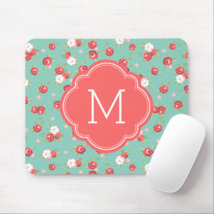Koraal en Aqua Chic Afdrukmonogram Muismat