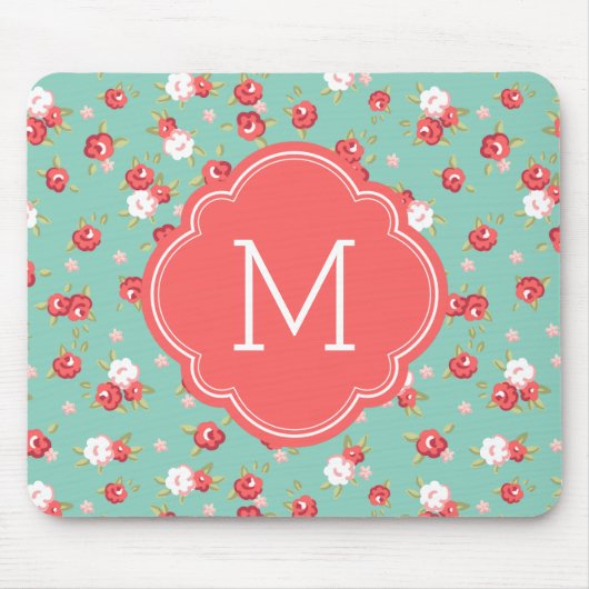 Koraal en Aqua Chic  Afdrukmonogram Muismat (Voorkant)