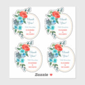Koraal en Aqua Floral Weddenschap Bedankt Contour Sticker (Vel)
