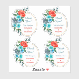 Koraal en Aqua Floral Weddenschap Bedankt Contour Sticker