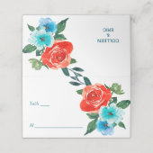 Koraal en Aqua Floral Wedding Plaatskaartje (Buitenkant ongevouwen)