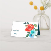 Koraal en Aqua Floral Wedding Plaatskaartje (Achterkant)
