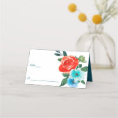 Koraal en Aqua Floral Wedding Plaatskaartje (Voorkant)