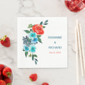 Koraal en Aqua Floral Wedding Servet (Insitu)