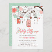 Koraal en Aqua Hanging Mason Jars Baby shower Kaart (Voorkant / Achterkant)