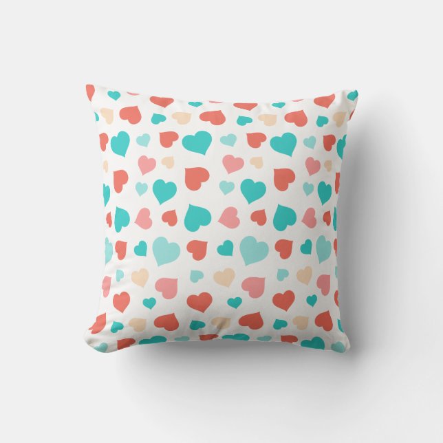 Koraal en Aqua Hearts Pillow Kussen (Voorkant)