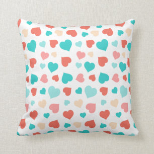 Koraal en Aqua Hearts Pillow Kussen