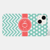 Koraal en Aqua Polka Dot Chevron Monogram Case-Mate iPhone Case (Achterkant (horizontaal))