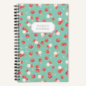 Koraal en Aqua sierlijke bloemenprint Notitieboek (Voorkant)