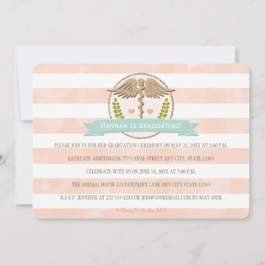 Koraal en Aqua Vet School Graduation Aankondiginge Kaart (Achterkant)