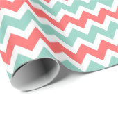 Koraal en Aqua Zigzag Chevron Stripes Cadeaupapier (Rol Hoek)
