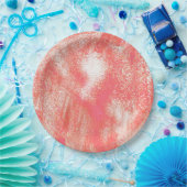 Koraal en beige splatter papieren bordje (Feest)