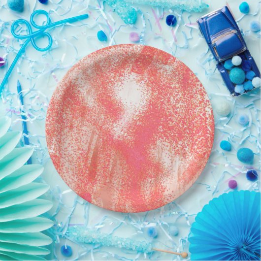 Koraal en beige splatter papieren bordje (Feest)