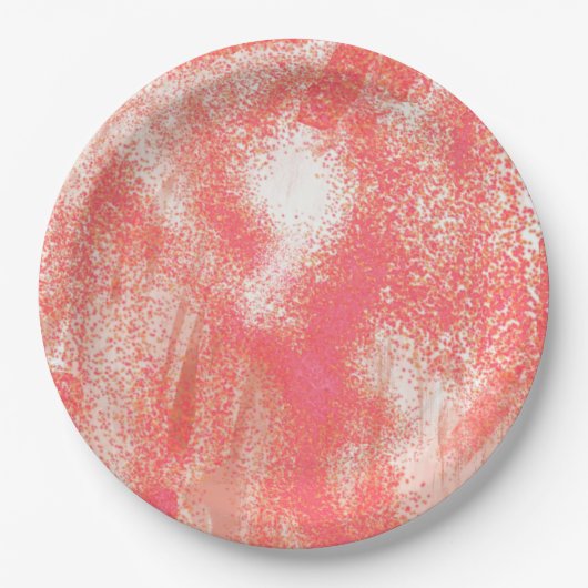 Koraal en beige splatter papieren bordje (Voorkant)