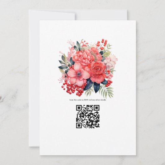 Koraal en Berry Floral lente bruiloft Kaart (Achterkant)