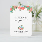 Koraal en Blauw Blauwgroen Floral Hartelijk dank Bedankkaart (Staand voorkant)