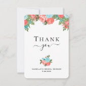 Koraal en Blauw Blauwgroen Floral Hartelijk dank Bedankkaart (Voorkant)