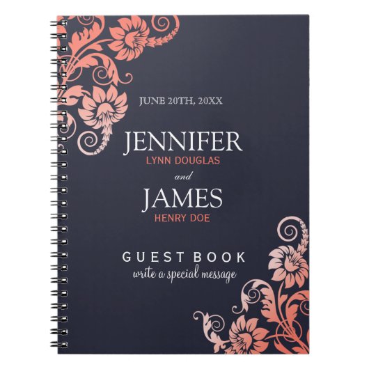  koraal en blauw bruiloft gastenboek notitieboek (Voorkant)