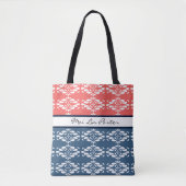 Koraal en Blauwe Floral Tote Bag (Voorkant)