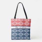 Koraal en Blauwe Floral Tote Bag (Achterkant)