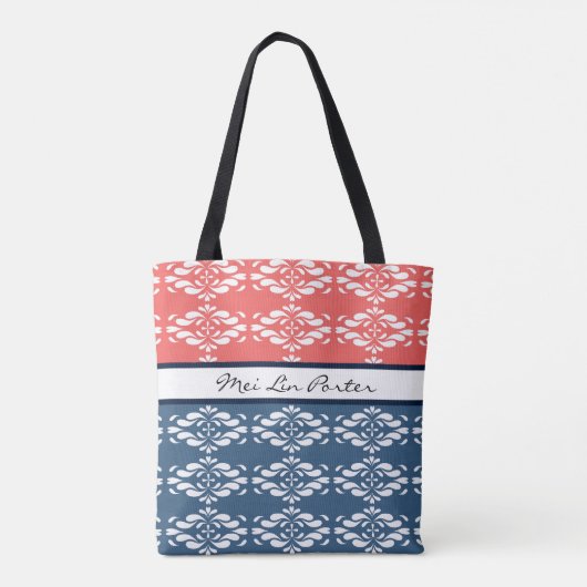 Koraal en Blauwe Floral Tote Bag (Achterkant)