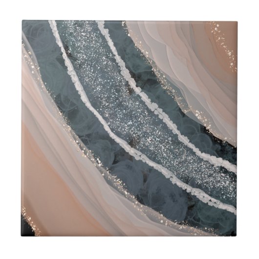 Koraal en Blauwe Gemstone Tegeltje (Voorkant)