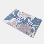 Koraal en Blauwe Kustzeeschelpen Welkom Deurmat (Schuin)