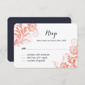 Koraal en blauwe RSVP-kaarten RSVP Kaartje (Voorkant / Achterkant)