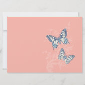 Koraal en blauwe vlinders inkten kunst bruiloft kaart (Achterkant)