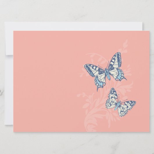 Koraal en blauwe vlinders inkten kunst bruiloft kaart (Achterkant)