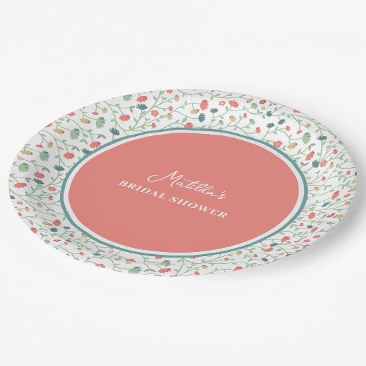 Koraal en Blauwe Wildbloemen VRIJGEZELLENFEEST Papieren Bordje (Gekanteld)