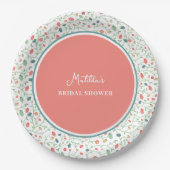 Koraal en Blauwe Wildbloemen VRIJGEZELLENFEEST Papieren Bordje (Voorkant)