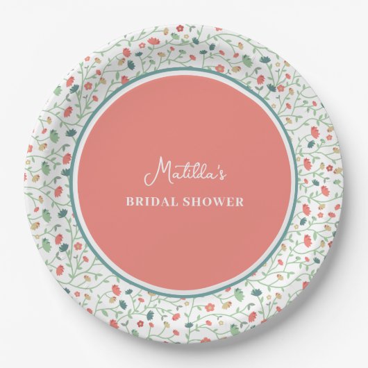 Koraal en Blauwe Wildbloemen VRIJGEZELLENFEEST Papieren Bordje (Voorkant)