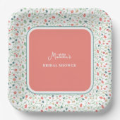 Koraal en Blauwe Wildbloemen VRIJGEZELLENFEEST Papieren Bordje (Voorkant)