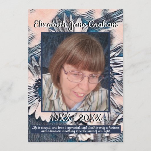 Koraal en Blauwe Zonnebloem Kunst | Foto | Begrafe Programmakaart (Voorkant)