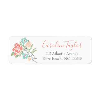 Koraal en Blauwgroen Bloemen Baby shower Retouradr Etiket