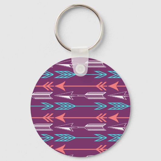 Koraal en Blauwgroen Boho Arrows Sleutelhanger (Voorkant)