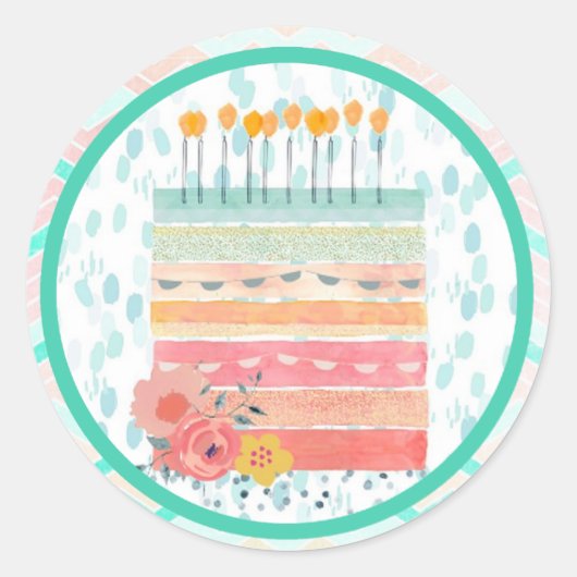 Koraal en Blauwgroen Cake Bruiloft Favor Party Sti Ronde Sticker (Voorkant)