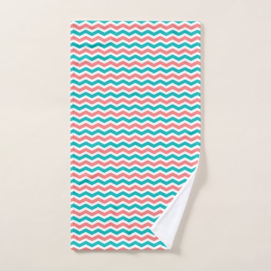 Koraal en Blauwgroen Chevron Bad Handdoek (Handdoek)