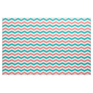 Koraal en Blauwgroen Chevron Stof