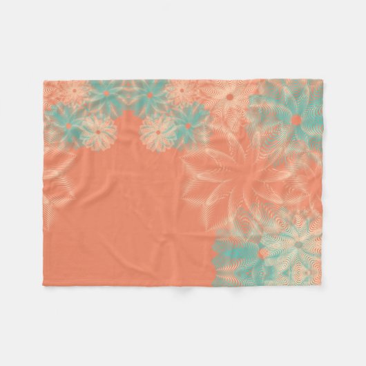 Koraal- en Blauwgroen-Florentijns ontwerp Fleece Deken (Voorkant (Horizontaal))